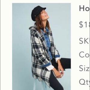 Anthropologie hooded plaid sweater coat